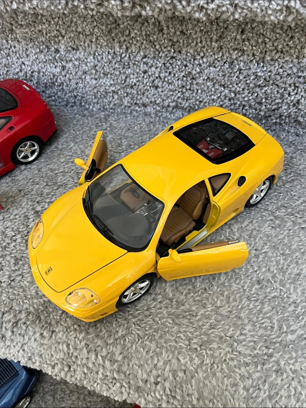 Lot of Ferrari Die-Cast Sports Car Toy Set - Red, Yellow, Blue, Silver Gray 1/18